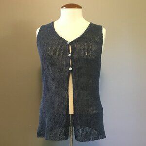 Vintage Colour Works Blue Sleeveless Mother of Pearl Button Knit Cardigan
